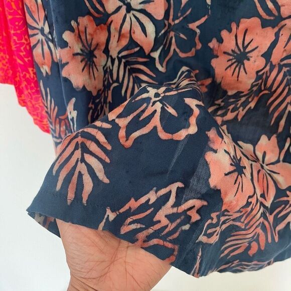 Soft Surroundings Rayon Kimono Top XS Bell Sleeve Floral Hibiscus Colorful Boho - Picture 6 of 8